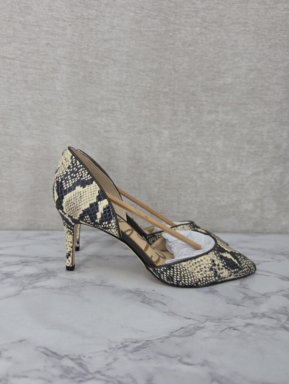 Sam Edelman Telsa D'orsay Leather Heels Pumps Ivory Snakeskin Pattern LIKE NEW